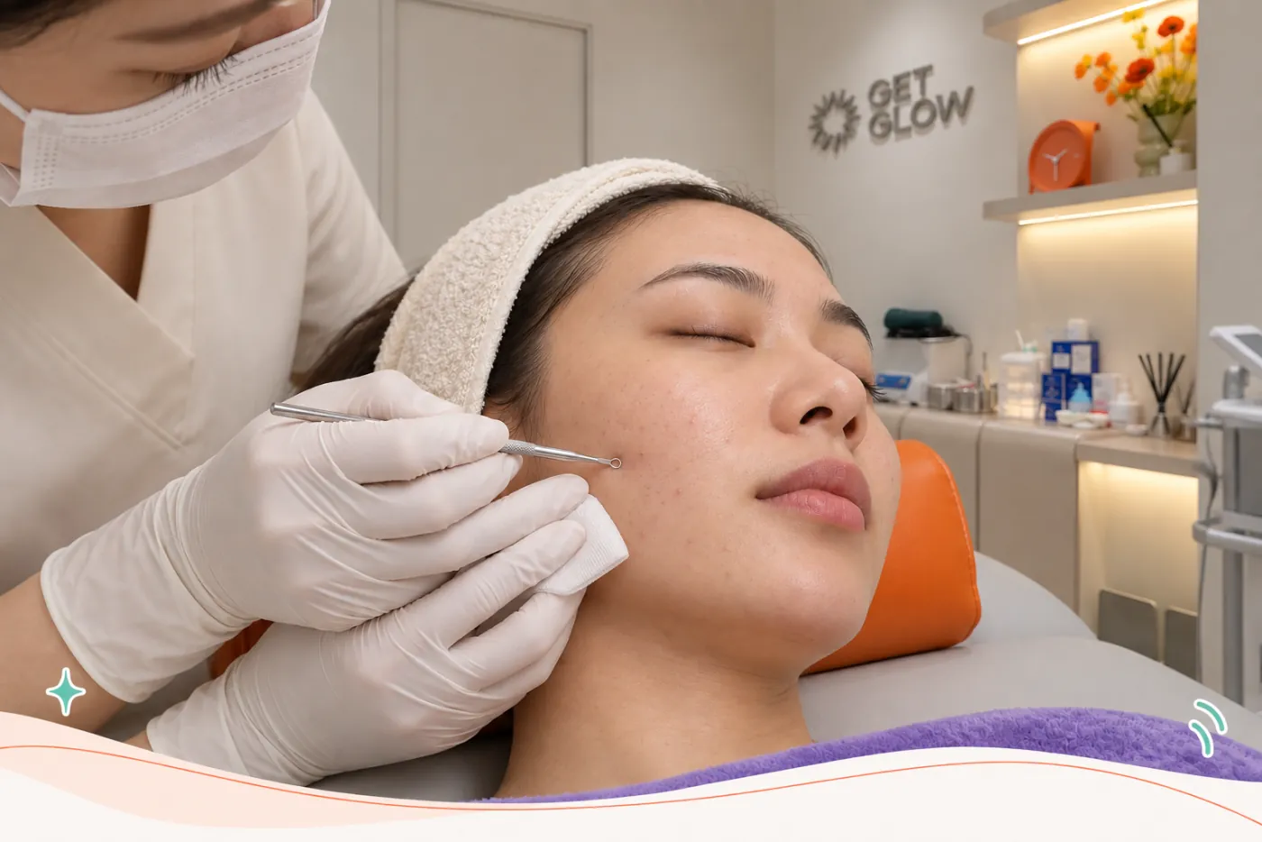 การกดสิวอุดตันโดยเจ้าหน้าที่ผู้ชำนาญในห้องหัตถการ GETGLOW Clinic