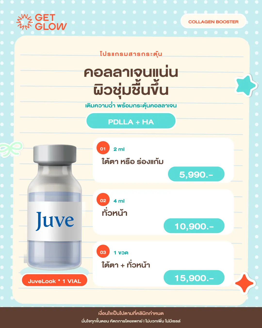 โปรแกรมสารกระตุ้น JuveLook PDLLA + HA กระตุ้นคอลลาเจน ราคาเริ่ม 5,990 บาท